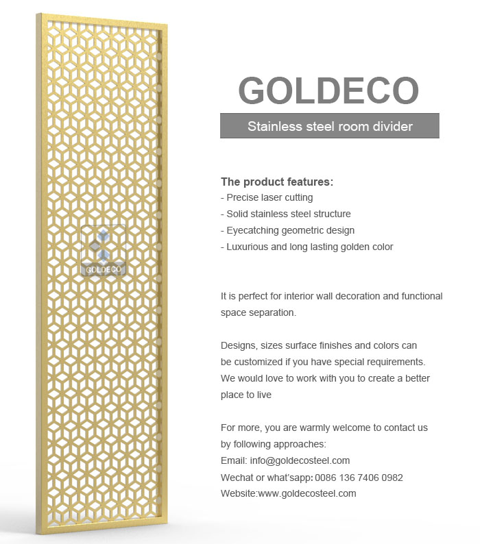 Room Divider Partition Screen - Gold Color