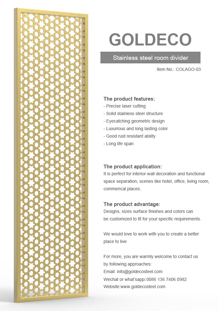 Gold Color Stainless Steel Room Divider