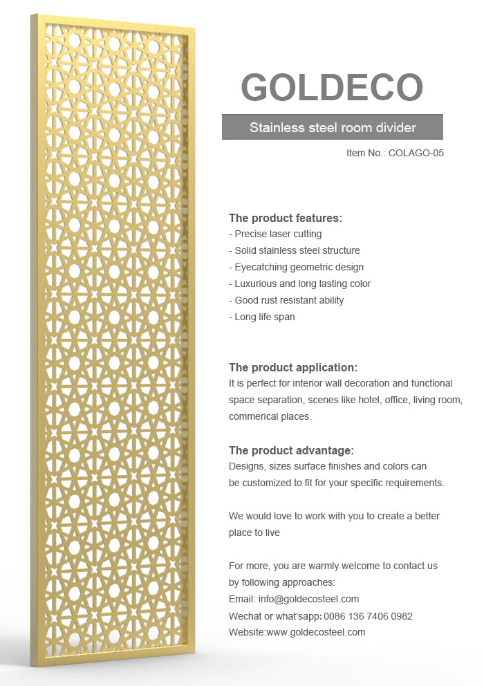 Islamic Pattern Stainless Steel Room Divider Screen - Gold Color