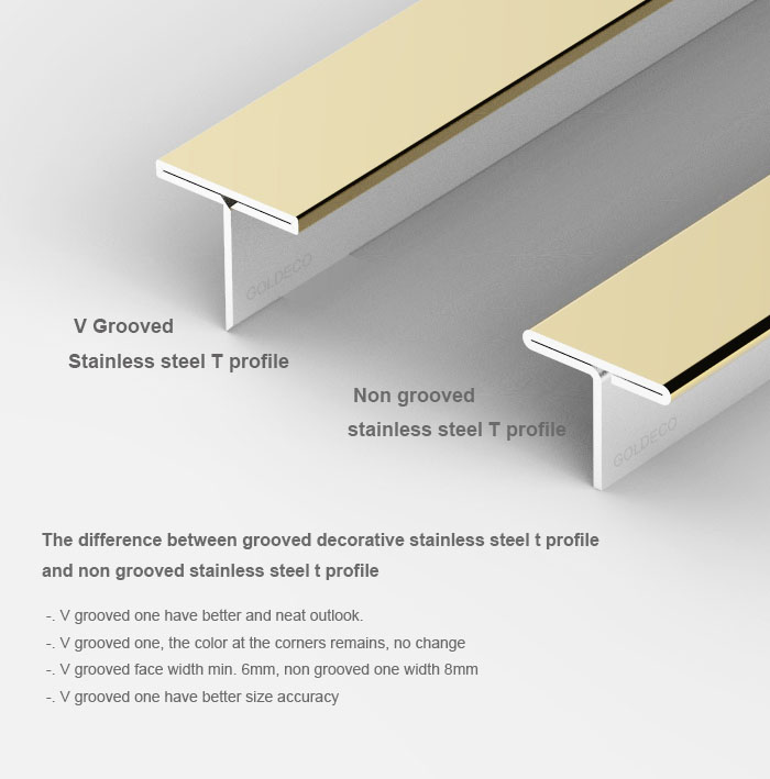 Grooved stainless steel t profile