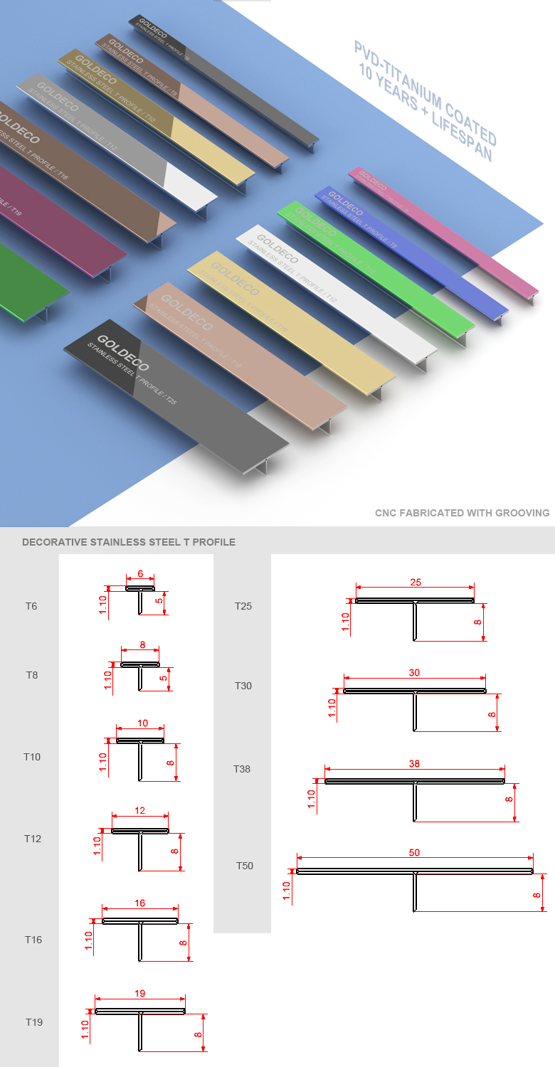 Decorative Stainless Steel T Profile Section 10MM china