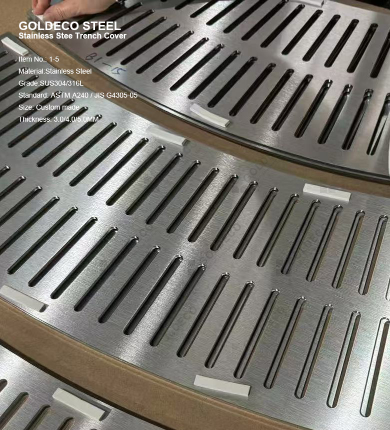 Grade304 rounded curved stainless steel trench cover outdoor landscape drainage project